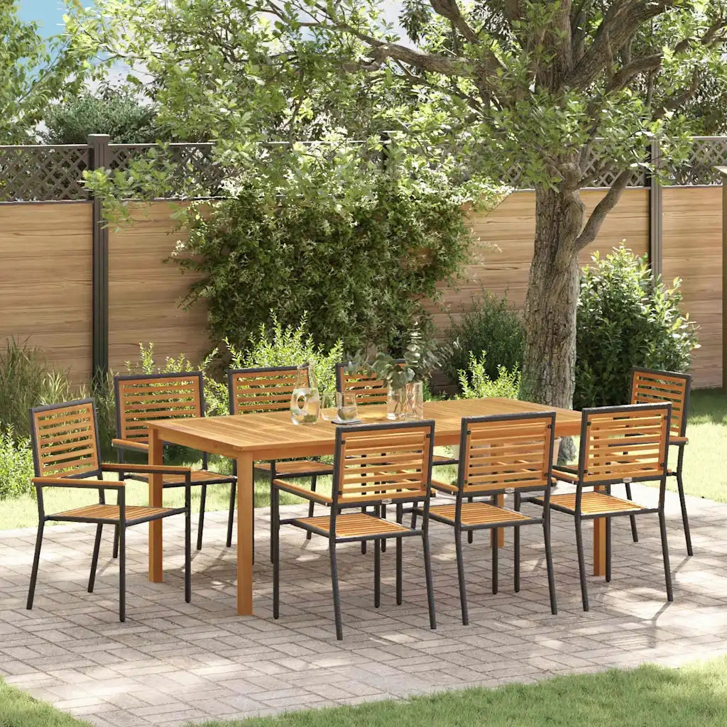 Set da Pranzo per Giardino 9 pcs Nero Legno di Acacia Massello