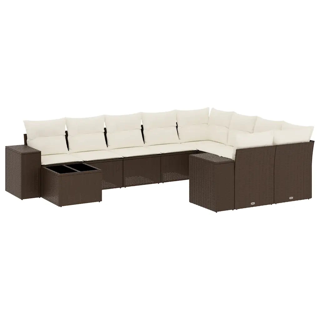 Set Divani da Giardino 10pz con Cuscini in Polyrattan Marrone 3255400