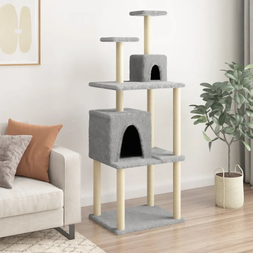 Albero per Gatti con Tiragraffi in Sisal Grigio Chiaro 167 cm CFW1262034