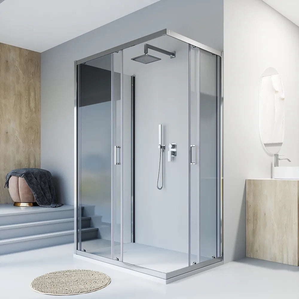 Box doccia cromato 3 lati 70x90x70cm con doppio scorrevole e vetro 6mm trasparente h185cm | Tonga