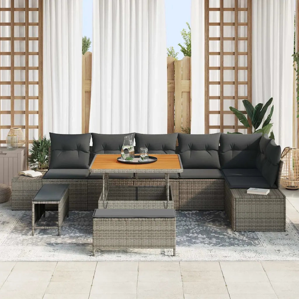 Set Divano da Giardino con cuscino 9 pcs Grigio polyrattan 3362798