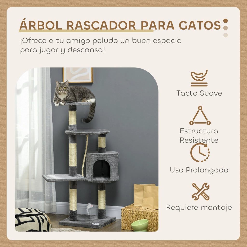 Albero per Gatti con Sisal Cuscini e Giocattoli ¨C Minimal ¨C Grigio Scuro 116 cm