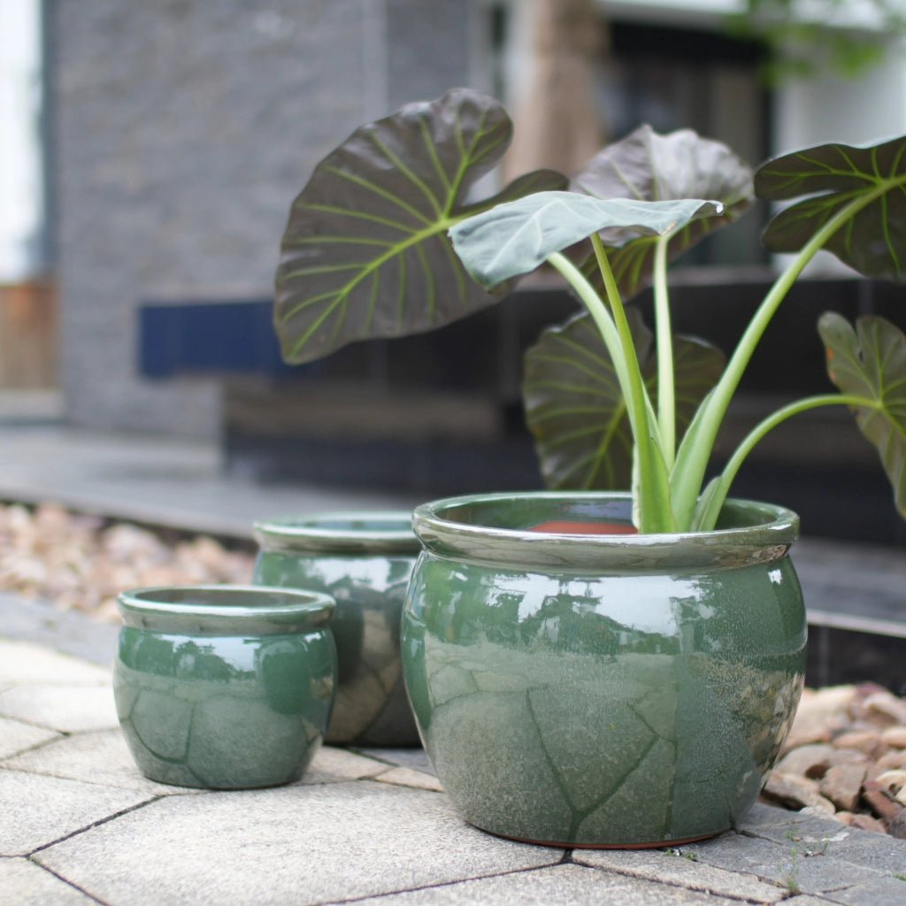 VASO in ceramica Ø 30 cm blu verde antico lucido