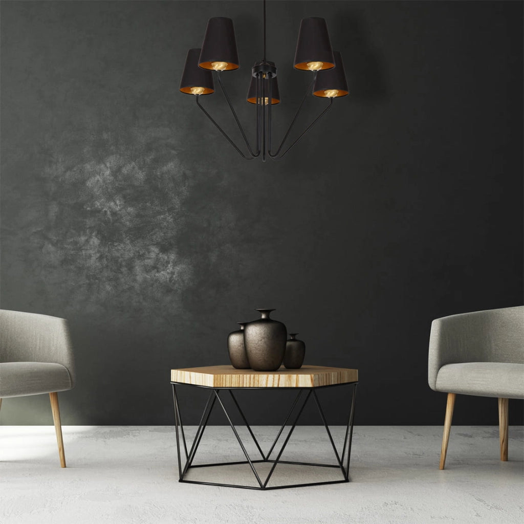Lampadario 5 luci E27 Victoria nero/oro Milagro MLP4913