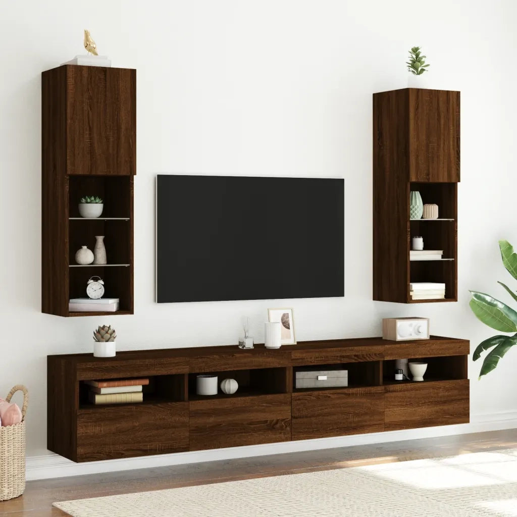 Mobile TV con Luci LED-Credenza TV-Console TV Rovere Marrone 30,5x30x102 cm