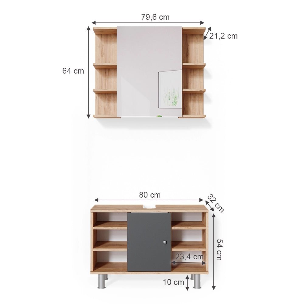 Vicco Set mobili bagno Quercia dorata 2 parti