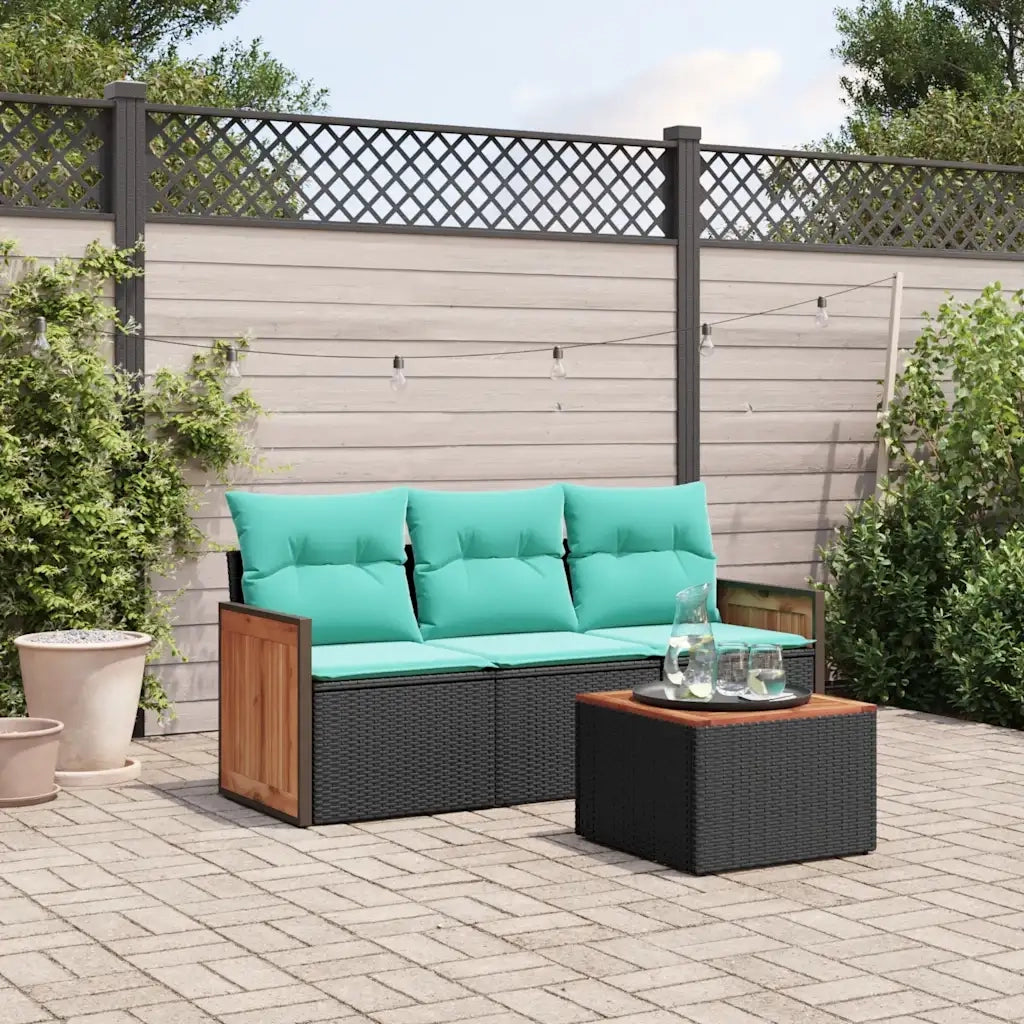 Set Divani da Giardino 4 pz con Cuscini Nero in Polyrattan 3227443