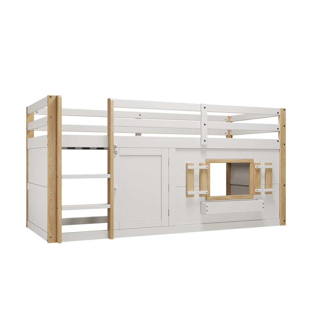 LETTO A SOPPALCO 90x200 cm in Legno massello Bianco con Scala e Area Gioco