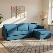 Scordia, Divano Letto con Penisola Sfoderabile Made in Italy, 260x160 cm blu