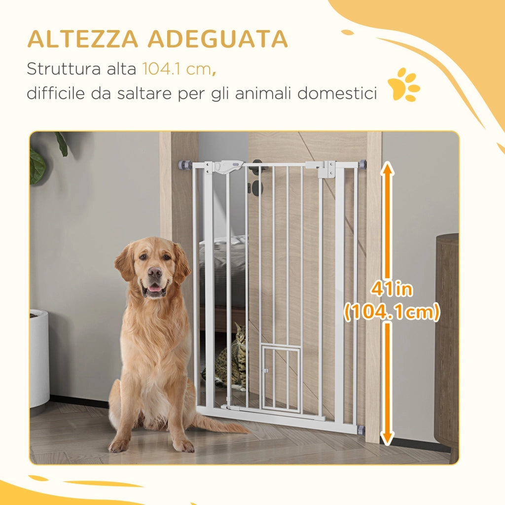 Cancelletto per Cani 74-80x104cm Regolabile Alto con Porta Piccola Bianco