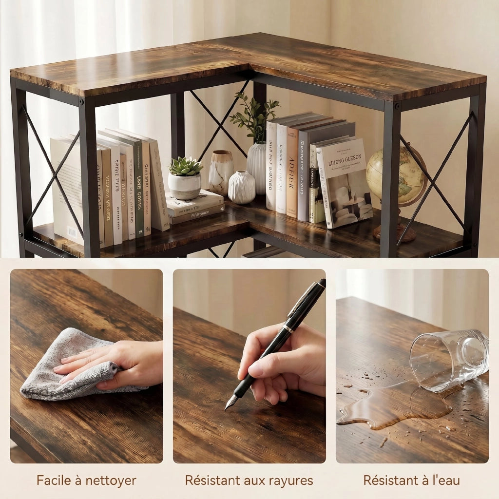 Libreria d'angolo a 6 livelli in metallo ¨C Minimal ¨C 60x60x200 cm marrone rustico