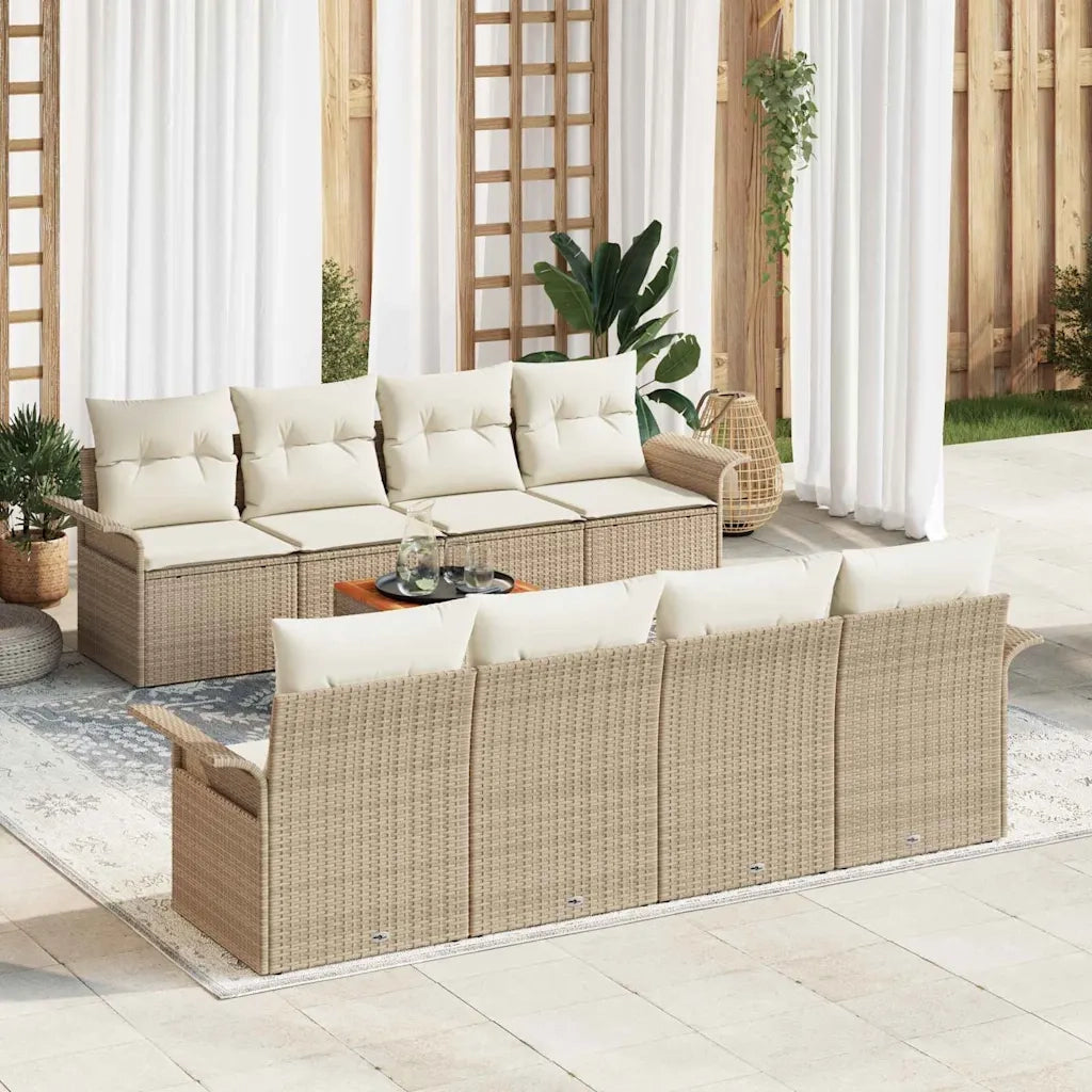 Set Divano da Giardino 9 pcs Beige e Crema polyrattan