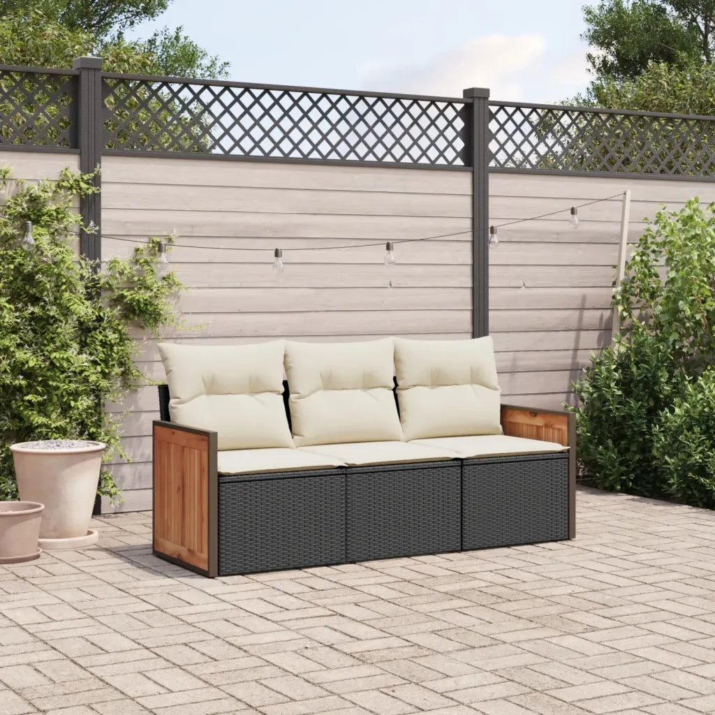 Set Divani da Giardino 3 pz | Set Salotto da Giardino con Cuscini in Polyrattan Nero