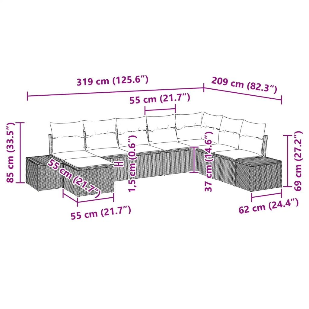 Set Divano da Giardino con cuscino 8 pcs Marrone polyrattan 3347184