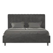 BS COM Letto matrimoniale francese contenitore imbottito 140x200 microfibra grigio