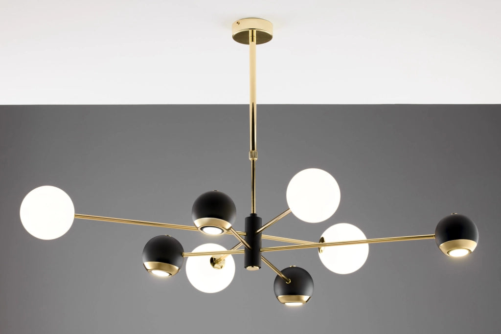 Lampada a sospensione MOKA Jupiter oro/nero 8 luci G9+GU10