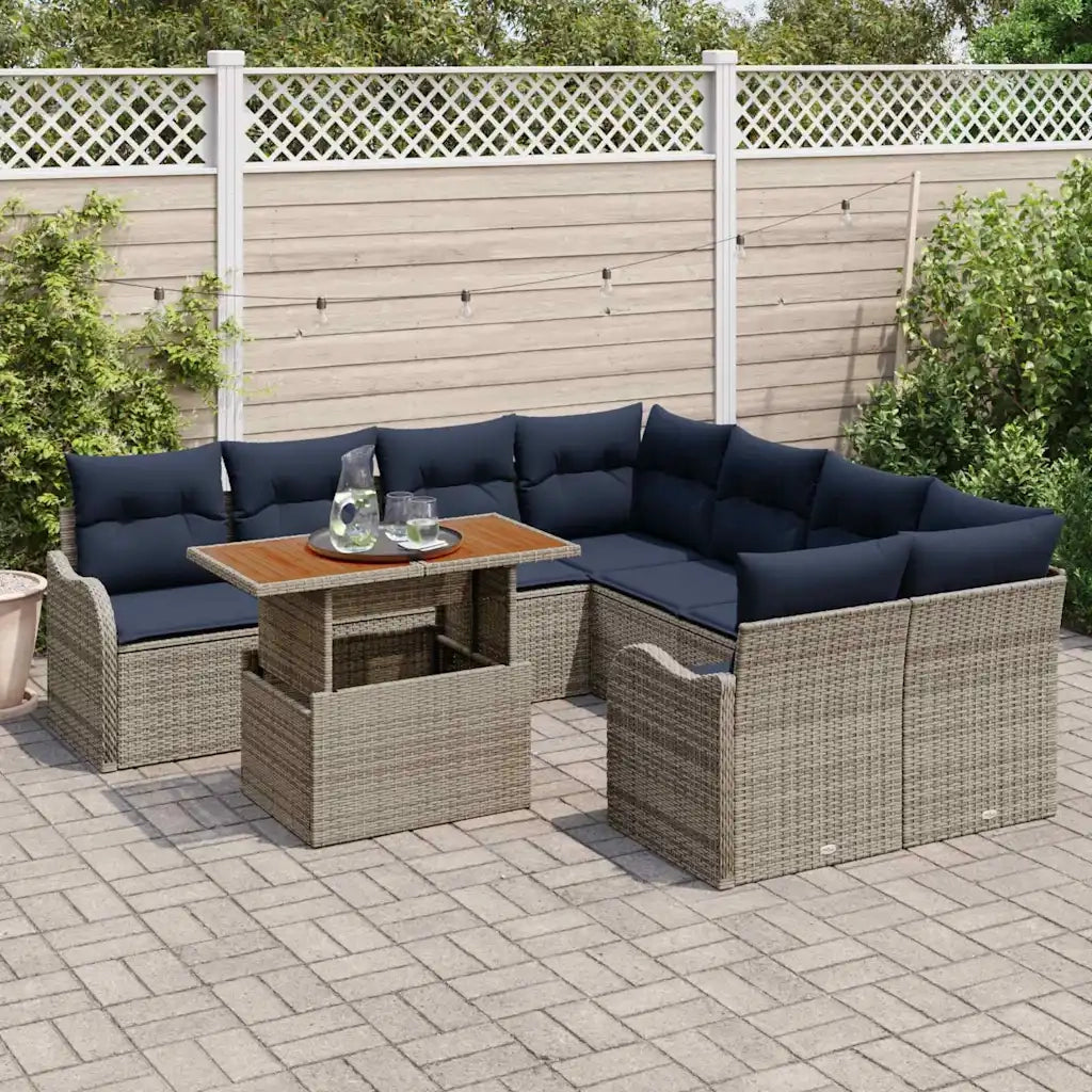 Set Divano da Giardino 9 pz 8-Numero di posti Grigio e Blu Navy 3349443