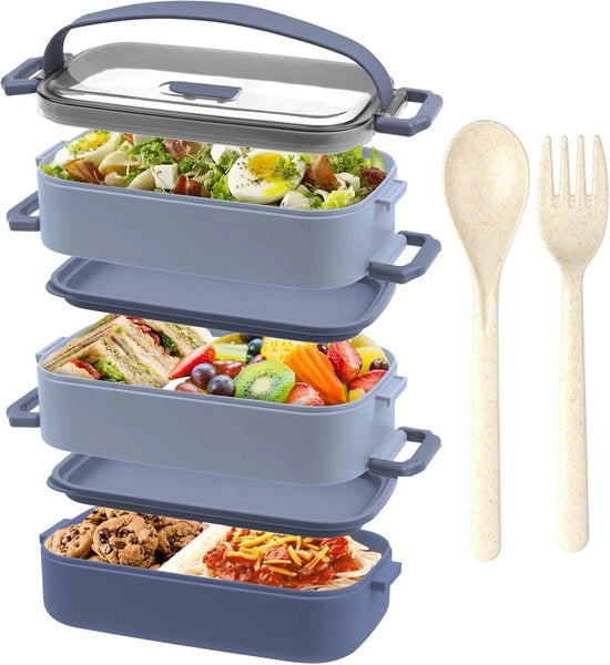 Bento Box 3 Livelli - Impermeabile - 2200ml - Blu - 19,5x11,2x15cm