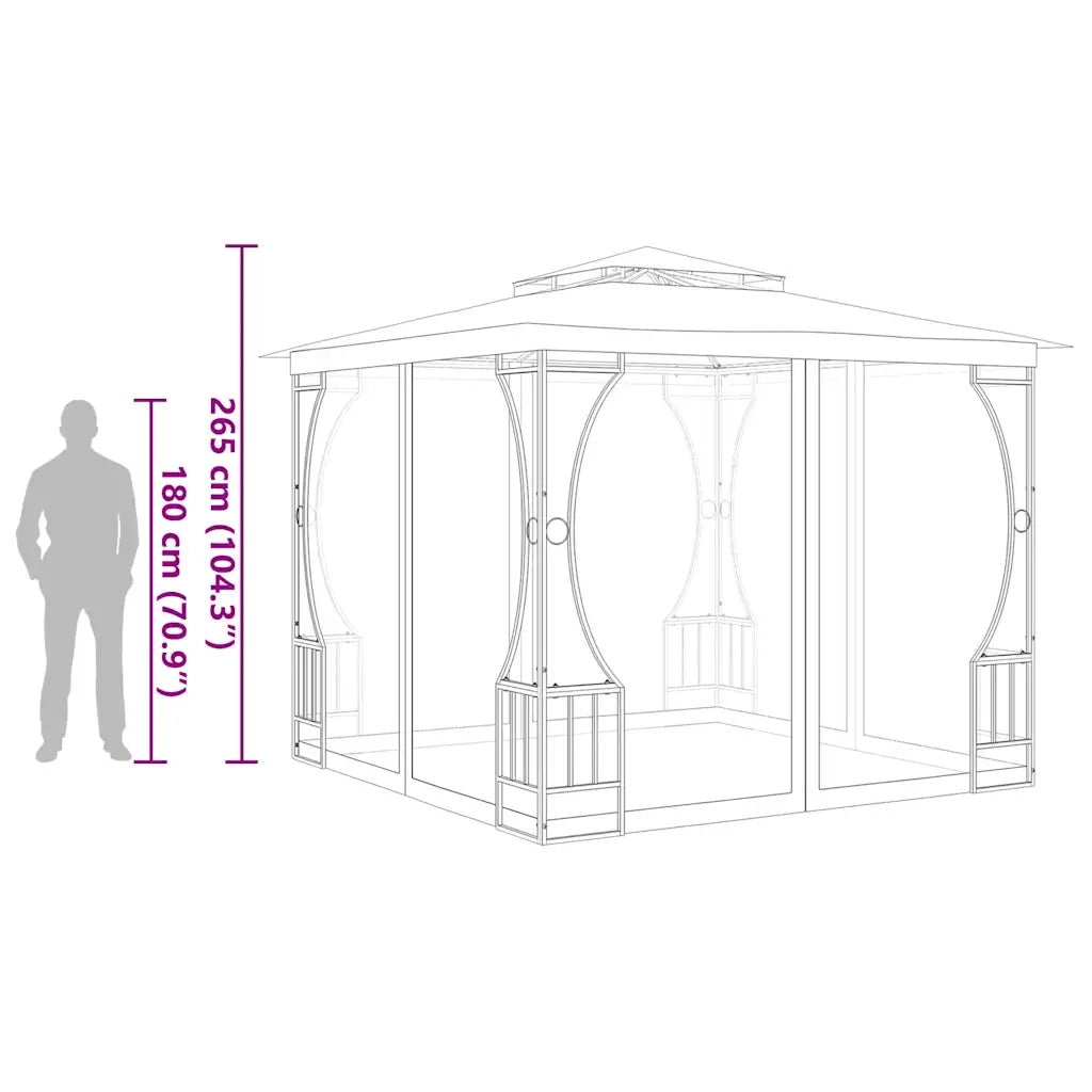 Gazebo | Pergolato con Rete 300x300x265 cm Crema