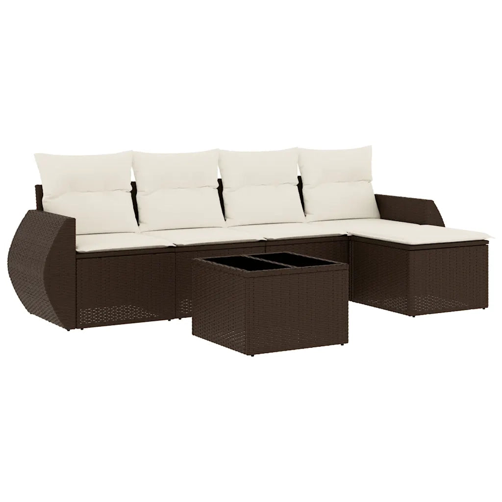 Set Divano da Giardino 6 pz con Cuscini Marrone in Polyrattan 3253640