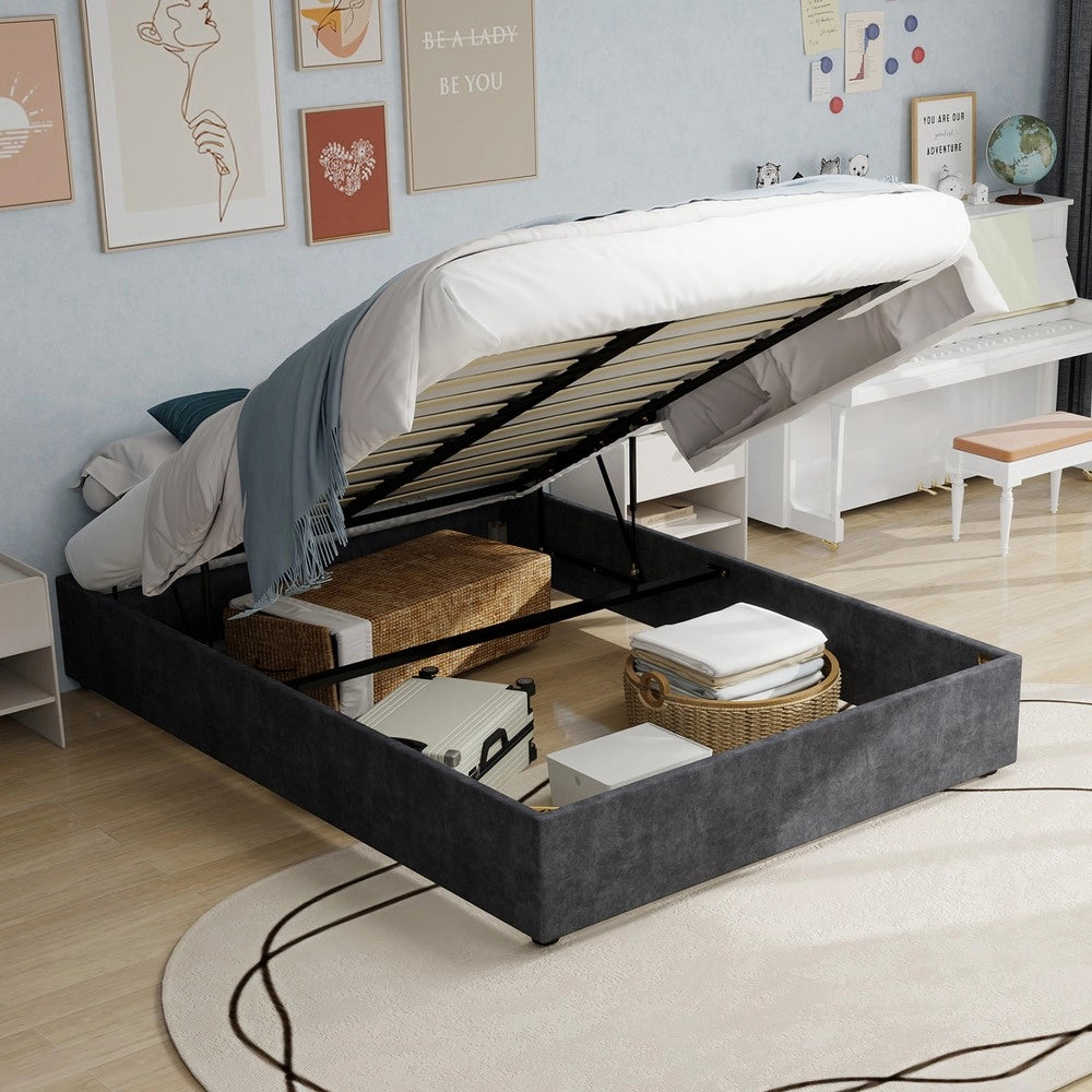 Letto Contenitore Imbottito ¨C MINIMAL ¨C Velluto Grigio 160x200