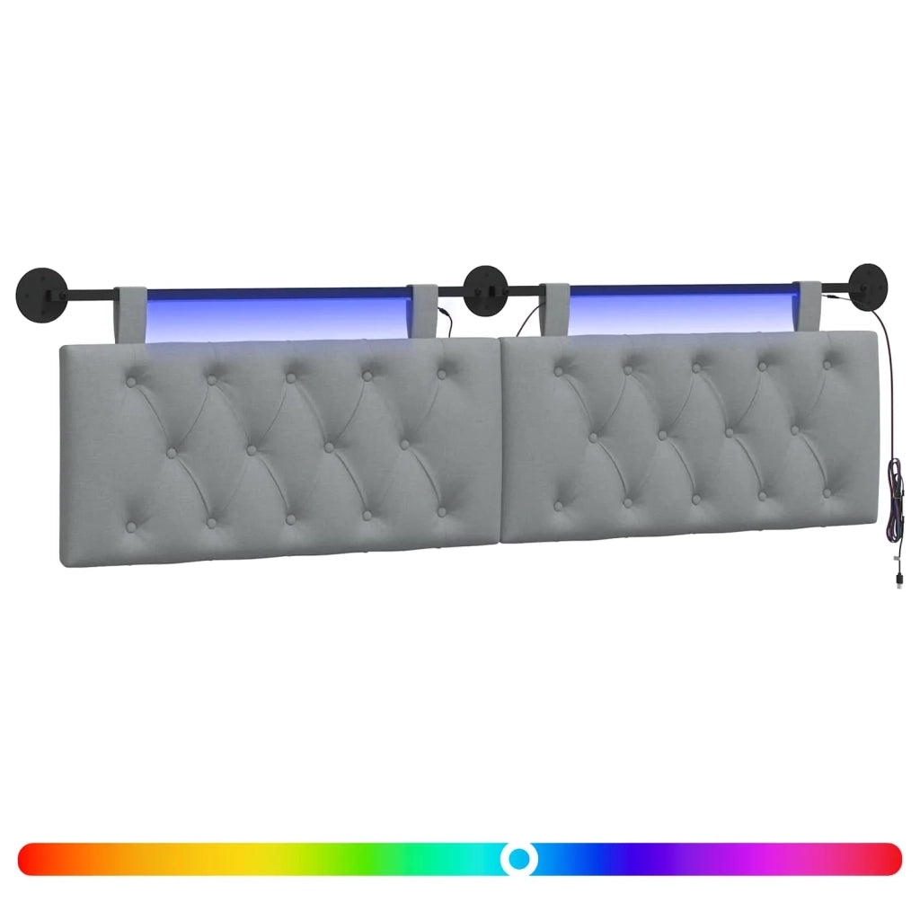 Testiera | Testata sospesa Con luce LED Grigio Chiaro Tessuto