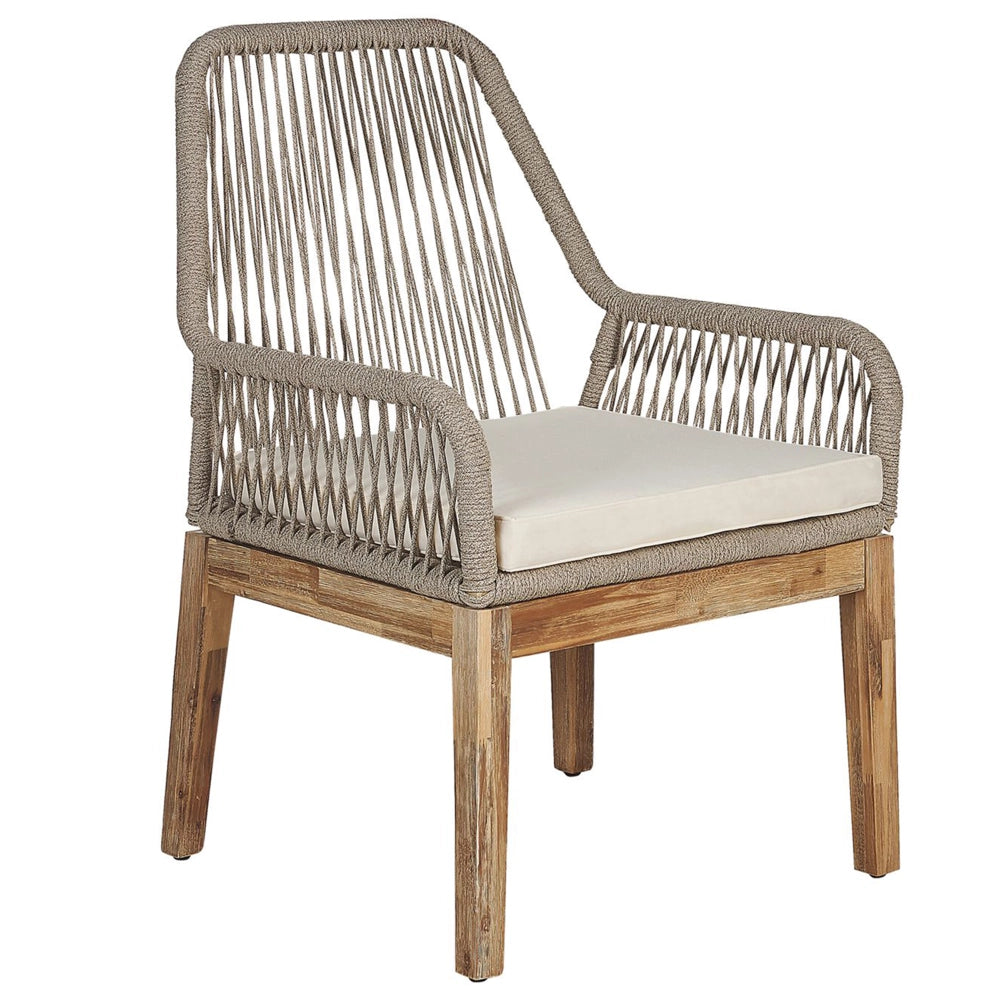 Set da Esterno con Tavolo in Cemento Sintetico  bianco e beige e 6 Sedie in Vimini