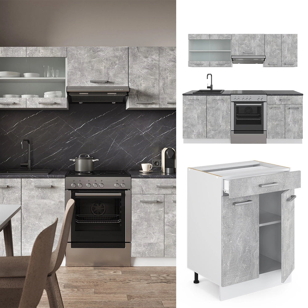 Vicco Cucina componibile Cemento/Bianco 200 cm , PL Rovere