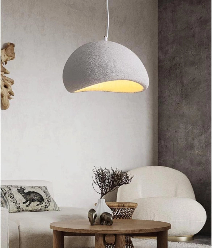 Lampadario moderno a sospensione in schiuma effetto pietra, stile wabi-sabi giapponese bianco minimal attacco E27 per sala pranzo, cucina e soggiorno Ø