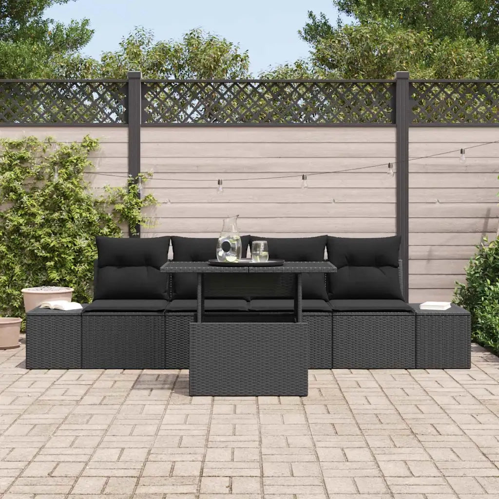 Set di divani con cuscino 5 pcs Nero polyrattan 3349089