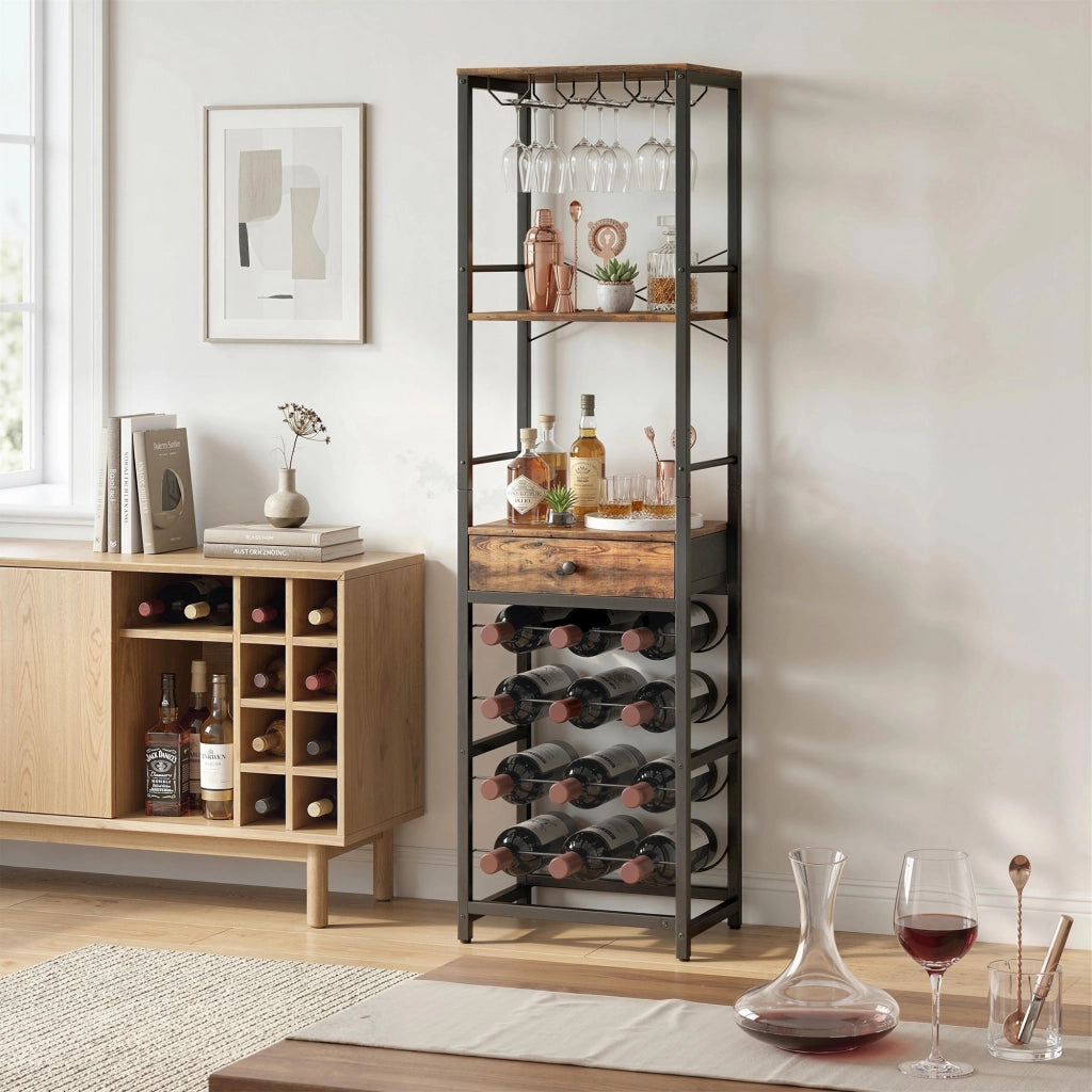 Mobile Bar con Cassetto e Portabicchieri ¨C Xylo ¨C Legno Marrone Rustico