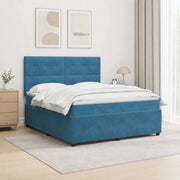 Letto Box Spring LED con Materasso Blu 160 x 200 cm Velluto 3456105
