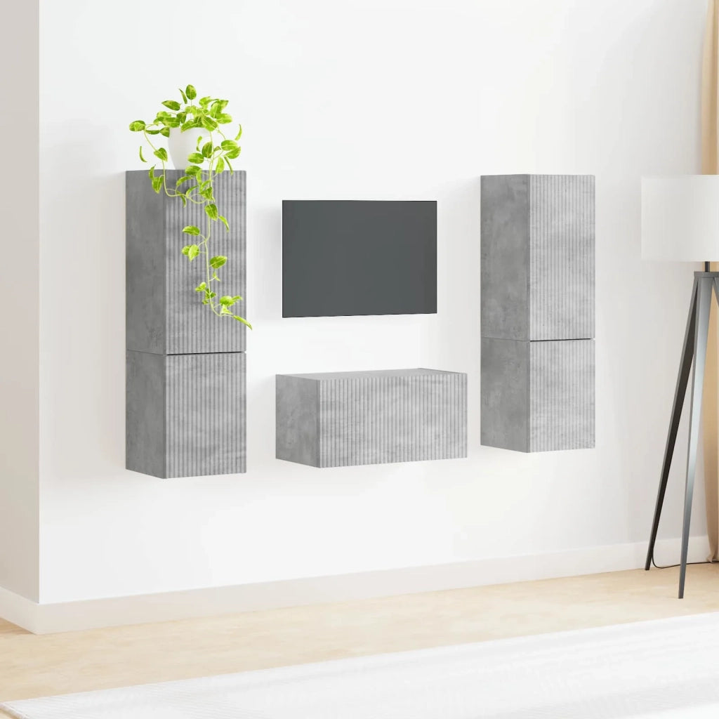 Set mobile TV 5 pcs Grigio cemento Legno multistrato 3409099