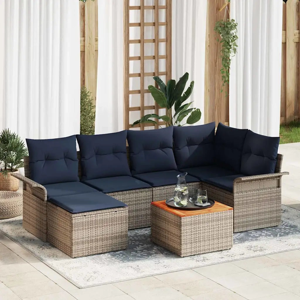 Set Divano da Giardino 7 pcs Grigio e Blu Navy polyrattan 3356022