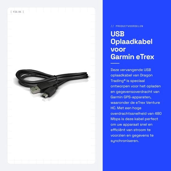 Cavo USB per ricarica Garmin eTrex Venture HC
