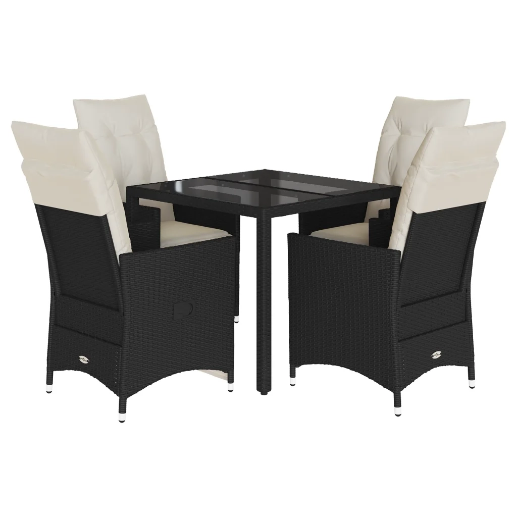 Set da Pranzo da Giardino 5 pz Nero con Cuscini in Polyrattan 3276693