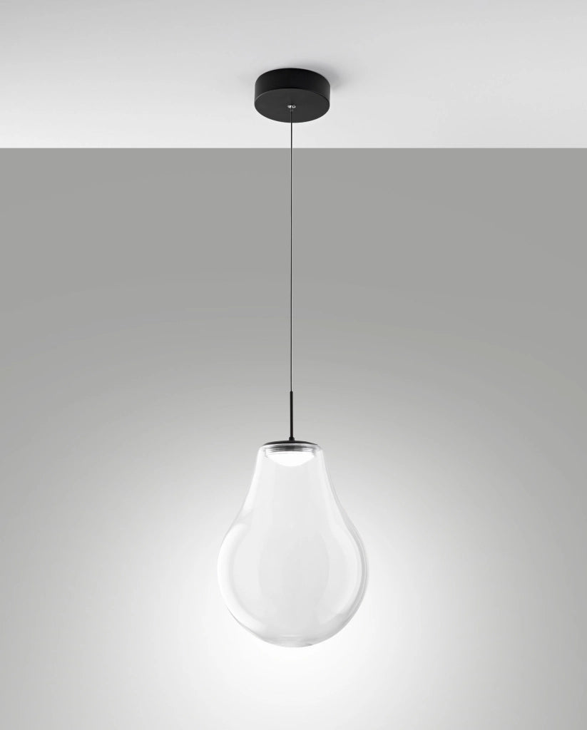 Lampada a sospensione Noa LED 14W 1510lm CCT 2700K-3000K-4000K, dimmerabile a step, struttura in metallo e vetro borosilicato, colore Trasparente