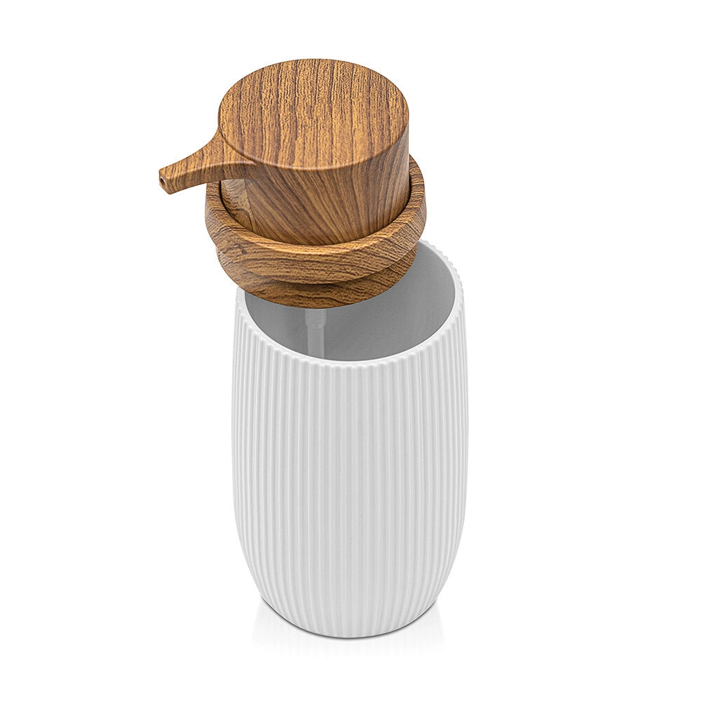 Set accessori bagno in plastica bianca con dispenser sapone e due portaspazzolini Blob