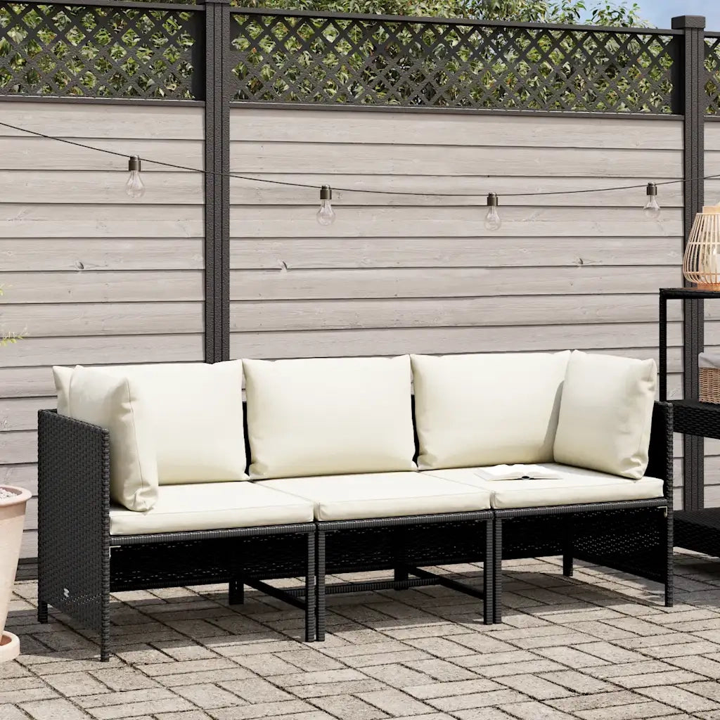 Divano da Giardino a 3 Posti con Cuscini-Sofa da Giardino-Divano da esterno in Polyrattan Nero