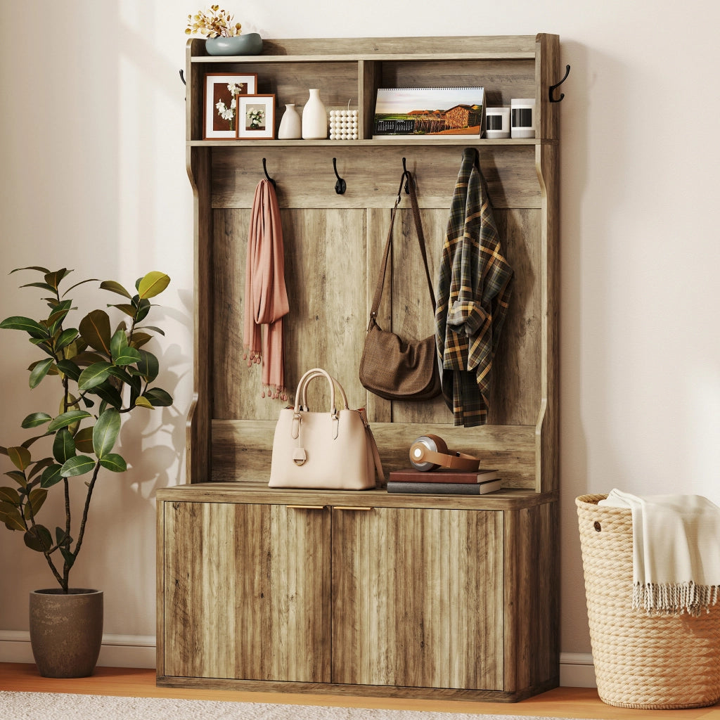 Mobile ingresso appendiabiti con scarpiera ¨C Xylo ¨C legno rovere 100x38x172 cm