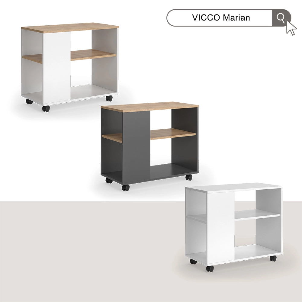 Vicco Tavolino Bianco 70 x 36.6 cm con rotelle