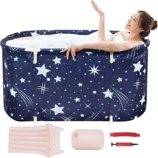Badia opvougbile per adulti, vasca da bagno per doccia, vasca da bagno pieghevole, vasca da bagno portatile con cuscino gonfiabile, ideale per spa in casa, 115 x 63 x 50 cm