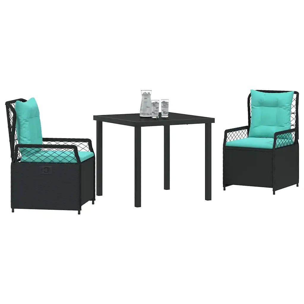 Set da Pranzo per Giardino 3 pcs Nero polyrattan