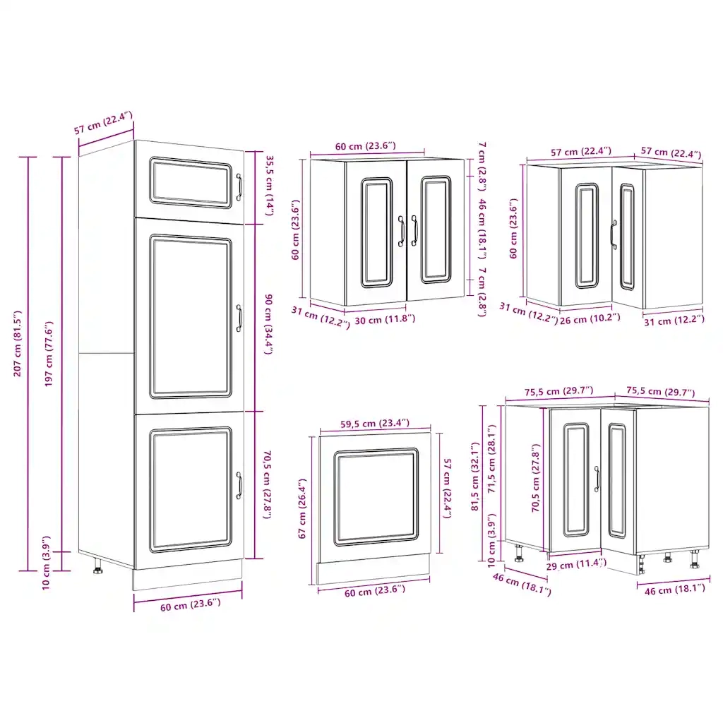 Set Mobili da Cucina 14 pz Kalmar Grigio Sonoma in Truciolato 3314977
