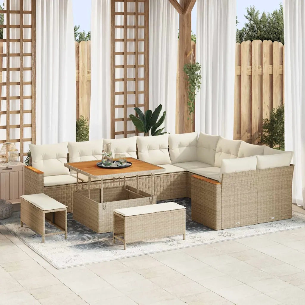 Set Divano da Giardino 12 pcs Beige polyrattan