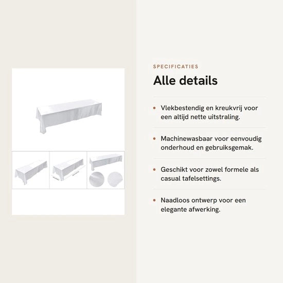 Telaio da tavola impermeabile - Dimensioni 145x320 cm - Materiale poliestere - Lavabile - Progettato per eventi - Copertura da tavola elegante