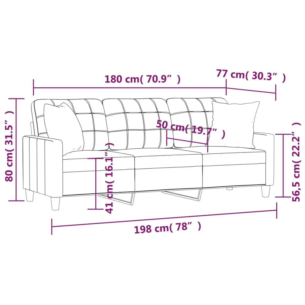 Divano a 3 Posti con Cuscini-Sofa 3 Posti con Cuscini Nero 180 cm in Similpelle
