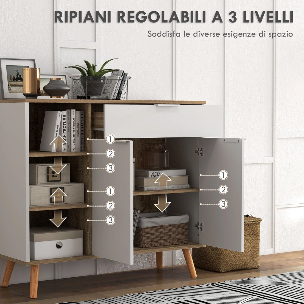Mobile Multiuso con Cassetto ¨C Xylo ¨C 3 Ripiani Aperti, 95x35x85 cm