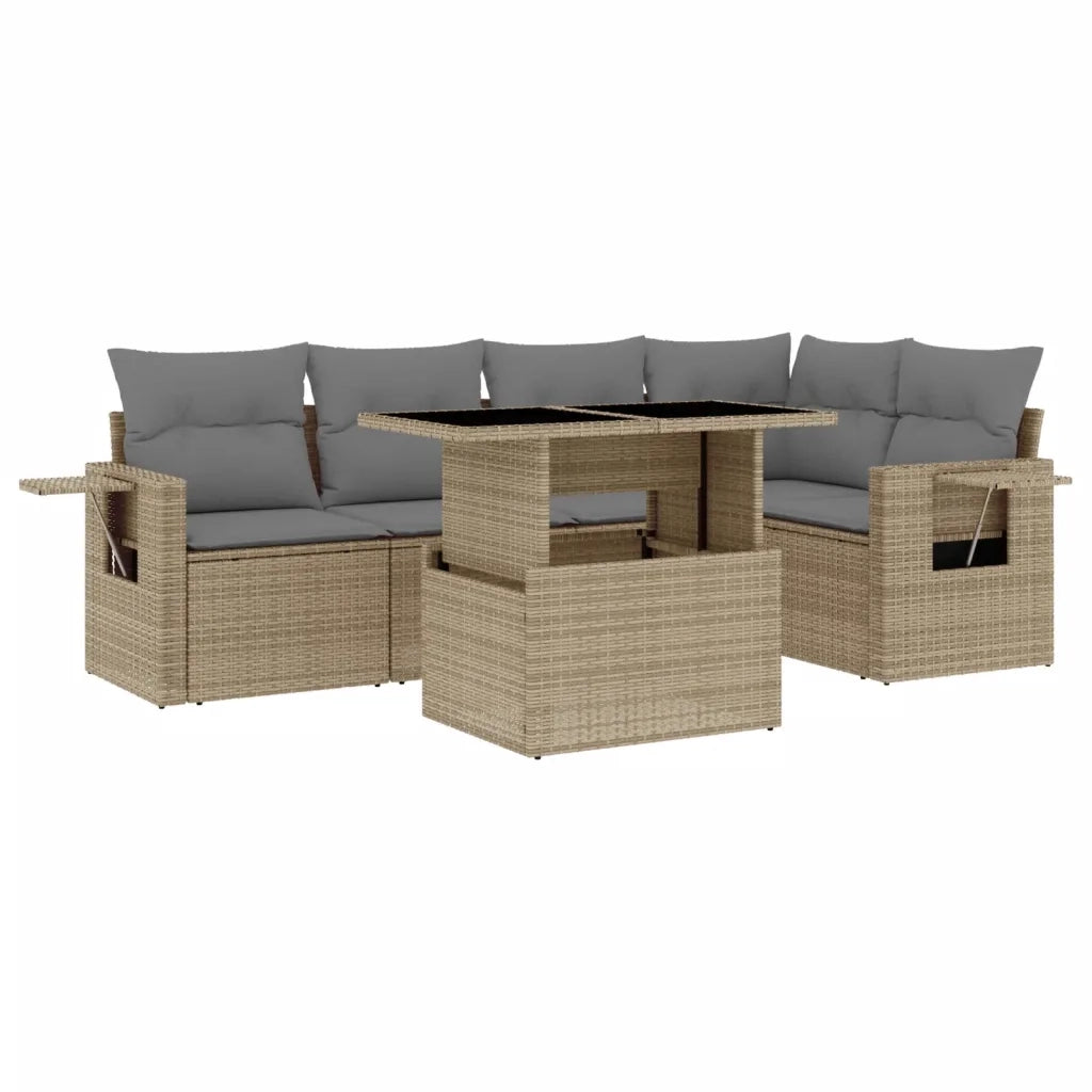 Set Divano da Giardino 6 pz con Cuscini Beige in Polyrattan