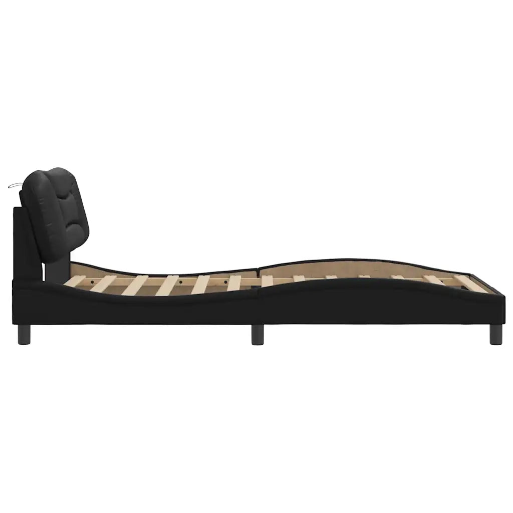 Letto singolo | Letto per adulti | Giroletto senza Materasso Hvar Nero 100x200 cm in Similpelle